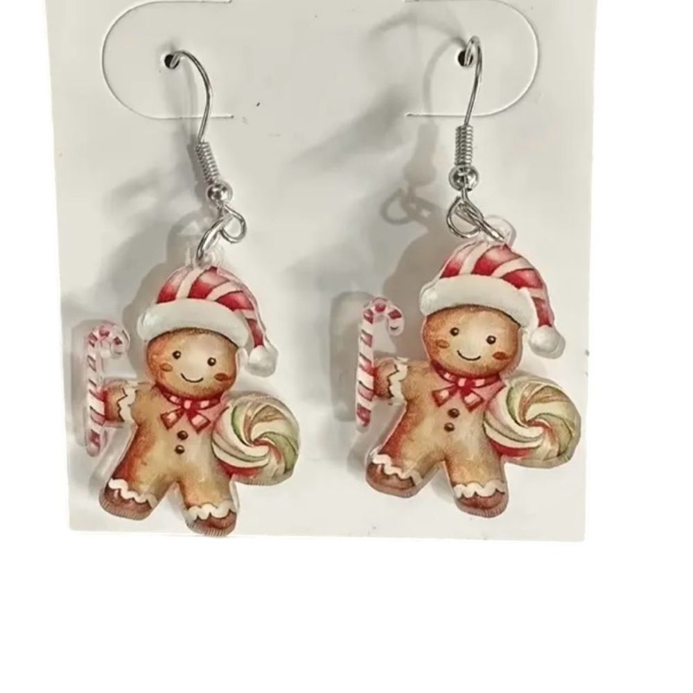 Gingerbread Earrings Christmas Acrylic NEW